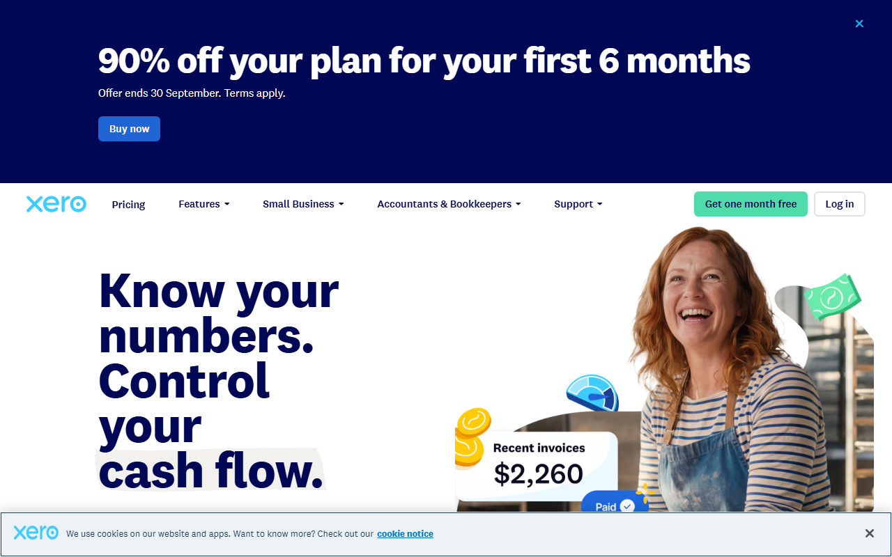 Xero accounting software homepage for self-employed and small business users